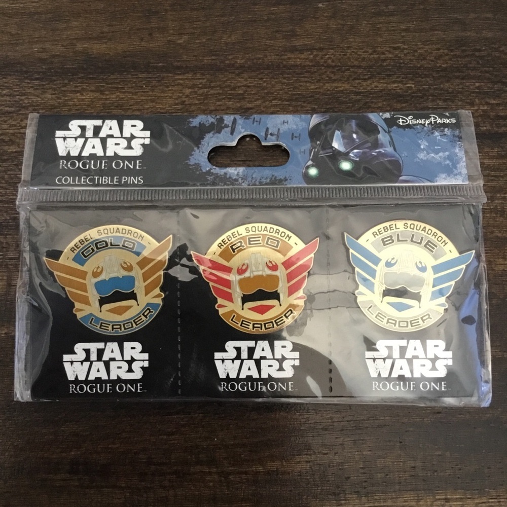 Disney Star Wars ROGUE ONE SET OF 3 SQUAD LEADER PINS. Red, Blue, Gold. New.